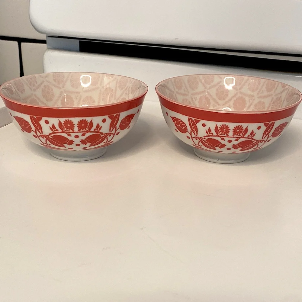 Patina Vie Orange White Ceramic Small Dip Bowls 2pc Set